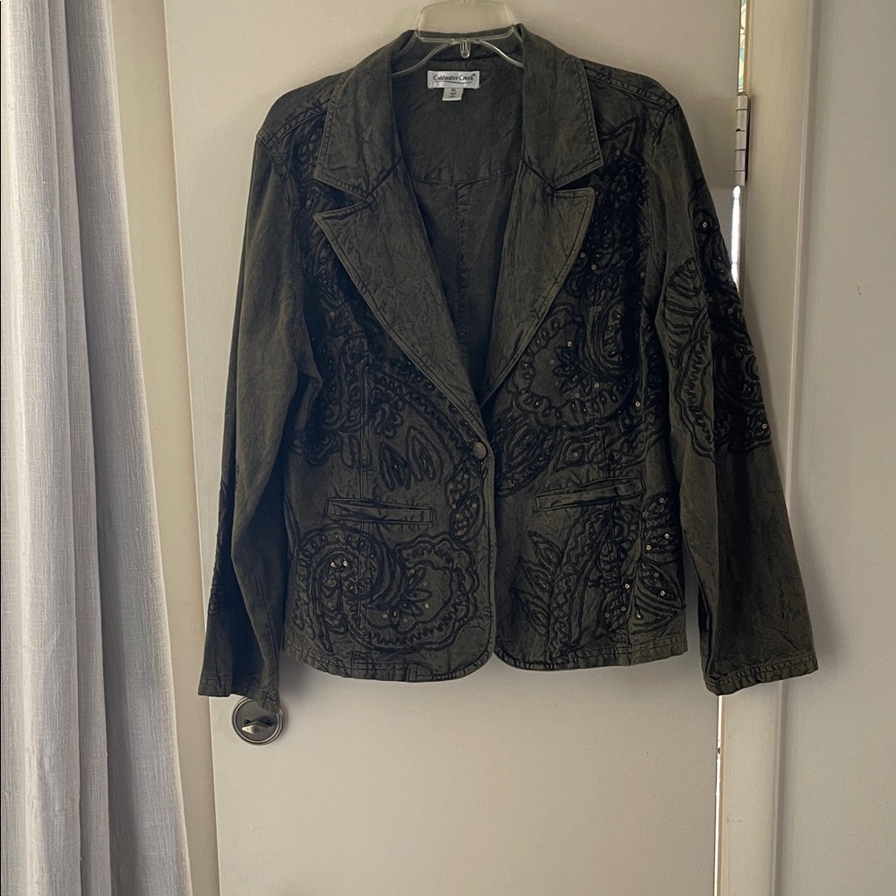 Coldwater Creek Olive Embroidered Blazer